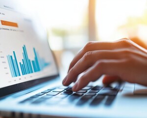 Fototapete - AI-Powered Business Intelligence Minimalist Workspace Analytics Visualization with Sleek Laptop Interface - Next-Gen Operational Efficiency for Digital Transformation