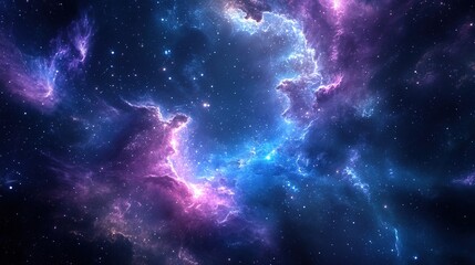 A cosmic nebula-inspired background with swirling deep blues, purples, and bright white specks, resembling a celestial space scene, cutout isolate white background