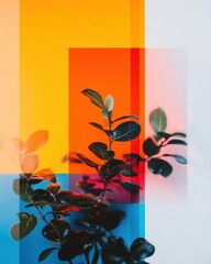 Leinwandbilder - Chromatic Botanical Fusion Vibrant Color Block Design Showcasing Minimalist Plant Aesthetic for Contemporary Interior Styling and Creative Visual Communication