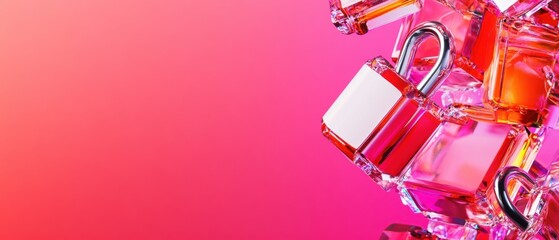 Fototapete - Cybersecurity Chromatic Fusion Neon DRM Visualization with Luminescent Padlock Technology - Cutting-Edge Digital Rights Protection Visual Strategy