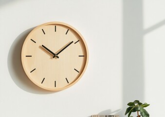 Aufkleber - Minimalist Nordic Time Management Sustainable Wooden Wall Clock with Natural Light - Productivity and Wellness Design for Modern Home Office Spaces