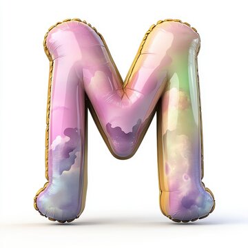 Pastel Balloon Letter M with Gold Trim on Clean White Backdrop