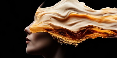 Aufkleber - Liquid Gold Metamorphosis Abstract Wellness Portrait Exploring Fluid Consciousness, Neural Plasticity and Transformative Aesthetic in High-Definition Sensory Design
