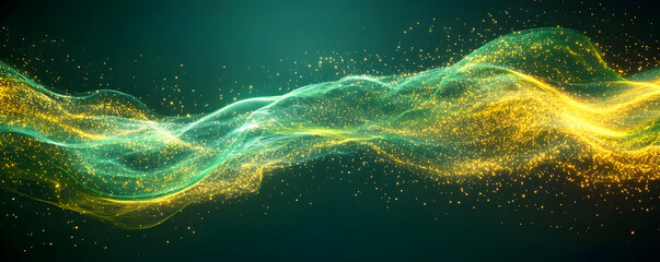 Poster - Golden green energy wave flow