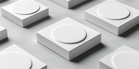 Poster - white circular buttons arranged on a minimalistic background in a modern setting, showcasing a styli