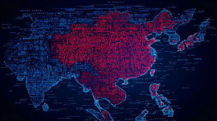Poster - Asia digital map, data flow background