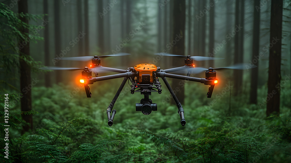 Drone scanning a lush forest with LiDAR technology for carbon offset ...