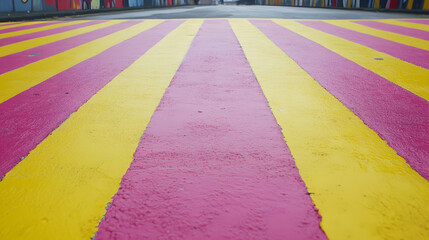 Poster - A brightly painted street with geometric patterns and bold colors reflecting urban creativity and vibrant artistic expression.
