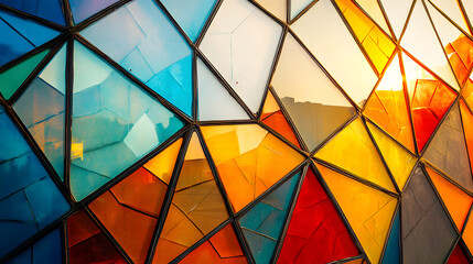 Poster - A colorful wall featuring a clock and intricate geometric patterns displaying an artistic touch and vibrant aesthetics in design.