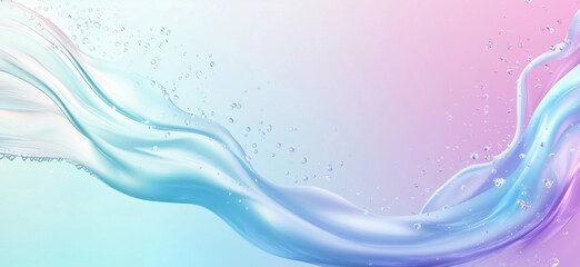 Poster - Flowing water waves with bubbles on soft pastel gradient background