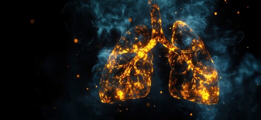 Poster - Glowing lungs illustration with fiery and smoky effects for health and science concepts