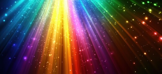 Poster - Colorful light rays with sparkling particles creating a vibrant background effect