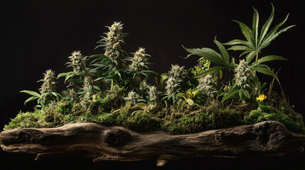Poster - Close-up of a beautiful plant with colorful flowers and lush leaves displaying the intricacies of organic cannabis growth