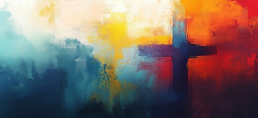 Poster - Abstract colorful background with cross symbol representing faith and spirituality
