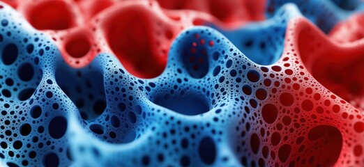 Poster - Colorful abstract texture with blue and red wavy patterns and bubbles