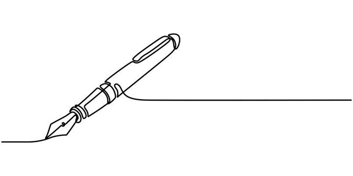Pen, Signature Continuous Line Icon, Vector illustration of Turquoise fountain pen drawing with white outline black and white drawing For children to learn to color according to the picture, Fountain