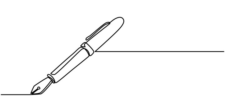 Pen, Signature Continuous Line Icon, Vector illustration of Turquoise fountain pen drawing with white outline black and white drawing For children to learn to color according to the picture, Fountain