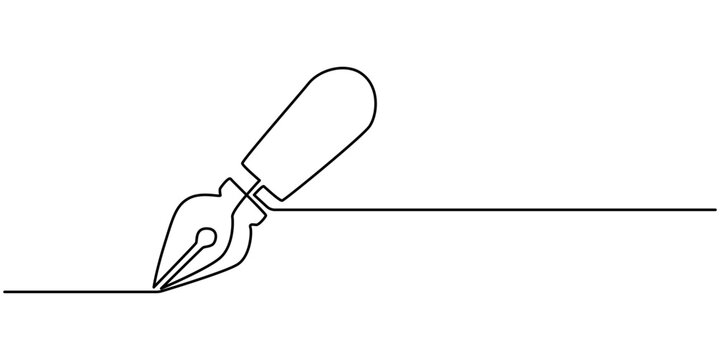 Pen, Signature Continuous Line Icon, Vector illustration of Turquoise fountain pen drawing with white outline black and white drawing For children to learn to color according to the picture, Fountain