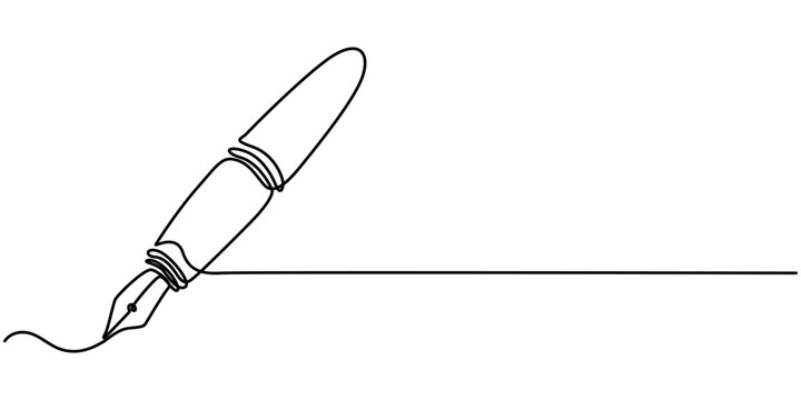 Pen, Signature Continuous Line Icon, Vector illustration of Turquoise fountain pen drawing with white outline black and white drawing For children to learn to color according to the picture, Fountain