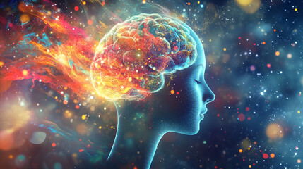 abstract colorful brain mind power energy concept art idea human design cosmos neural future wisdom