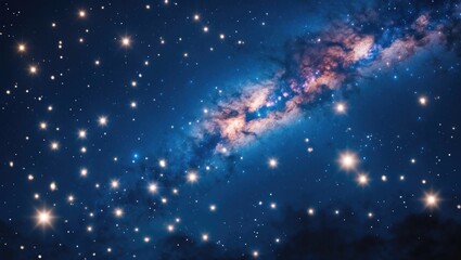 stars in a blue night sky featuring the starry milky way and cosmic galaxies against a dark backdrop