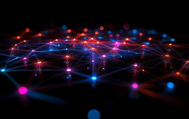 Poster - Network of business contacts, glowing digital connections forming a web of corporate relationships, sleek and modern design, vibrant color palette, ultrarealistic, 8K resolution
