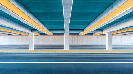 Poster - Detailed view of a parking area with a clear blue sky above highlighting the grid structure of the layout and surrounding environment.