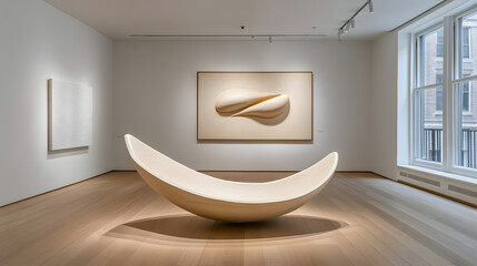 Poster - Large white sculpture in a bright room creating a striking contrast and artistic presence with homothetic transformations.