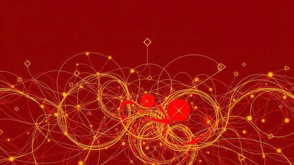 a luxurious gold and red pattern, with intricate lines and abstract shapes forming a complex network
