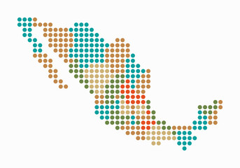 Poster - Mexico dotted map. Digital style map of the country on white background. Mexico shape with circle dots. Colored dots style. Large size circles. Amazing vector illustration.