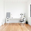 © Sanook - Clean and Simple Office Design Featuring White Walls, Wooden Floors, and a Modern Desk
