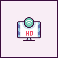 Poster - Simple High Definition Television Icon with Wireless Connectivity Symbol Vector