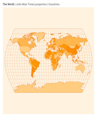 Poster - World Map. John Muir Times projection. Countries style. High Detail World map for infographics, education, reports, presentations. Vector illustration.