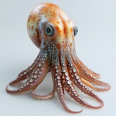 Poster - Close-up of a digitally rendered octopus, showcasing intricate detail and vibrant colors.. Detailed Animal isolated on white background