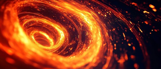 Poster - Vibrant Amber Whirl, Spirals of glowing orange and neon amber blend seamlessly, edges softening into a rich, grainy noir backdrop, creating a mesmerizing visual dance.