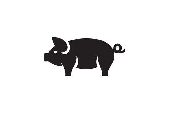 pork pig silhouette vector illustration in black and white, set against a white background