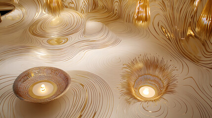 Poster - Group of candles arranged in a soft ambiance creating a cozy atmosphere with labyrinthine lines and patterns to enhance the visual experience.