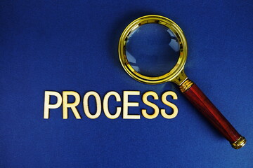 Aufkleber - Process alphabet letters with magnifying glass on navy blue background
