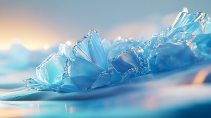 Poster - A bunch of ice crystals displaying layered tessellation and soothing colors with soft light creating a beautiful wintery visual experience.