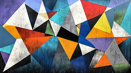 Aufkleber - A colorful abstract painting showcasing dynamic line and color play within a creative studio environment with natural lighting.