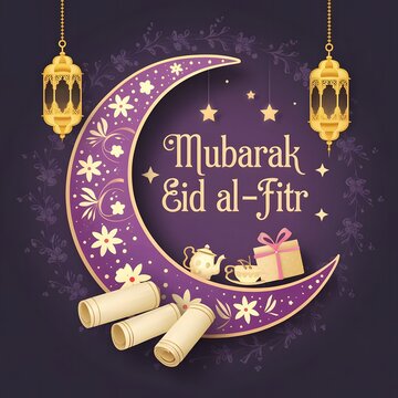 Happy Eid Al-Fitr Mubarak 2025 Festive Greetings & Wishes.Greeting Card