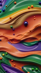 Poster - A colorful painting with many different colors and shapes. There are many small balls in the painting. The painting is very colorful and has a lot of detail