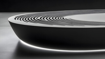 Poster - Stylish table featuring a circular design with black and white linear motifs softly illuminated creating an elegant dining atmosphere.