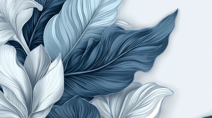 Fototapete - Blue and white leafy plant with a white stem. The leaves are large and the stem is thin