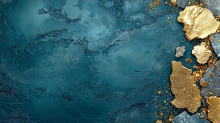 Aufkleber - Blue background with gold rocks and a gold and blue swirl. The blue background is the main focus of the image, but the gold rocks and swirl add a sense of depth and texture to the scene