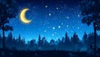 © Easthetic - Crescent moon, starry night over a dark forest.
