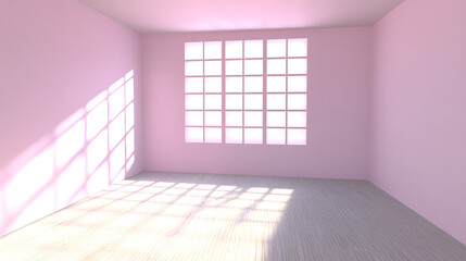 Poster - Minimalist room featuring soft pastel geometry with a window and floor design creating a tranquil and modern atmosphere.