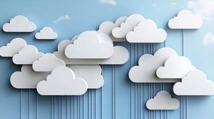 Poster - Blue sky with a large number of white clouds. The clouds are scattered throughout the sky, with some appearing to be more prominent than others