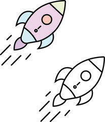 Poster - Rocket icon set. Vector in flat and outline design style. Vector stock illustration. Startup icon, 