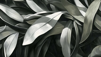 Aufkleber - Close up of leaves with a black and white background. The leaves are all different sizes and shapes, and they are all facing different directions